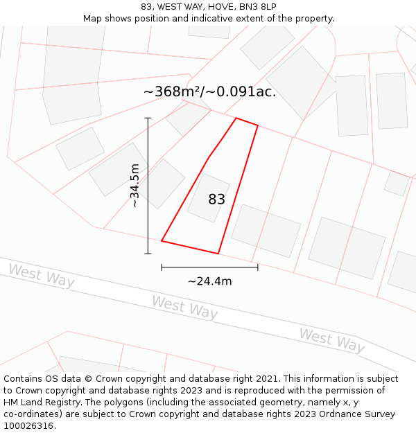 83, WEST WAY, HOVE, BN3 8LP: Plot and title map