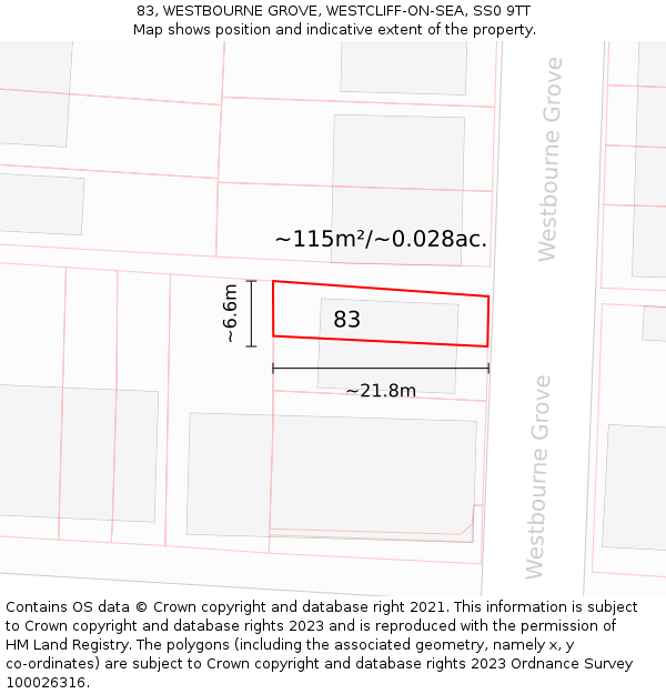 83, WESTBOURNE GROVE, WESTCLIFF-ON-SEA, SS0 9TT: Plot and title map