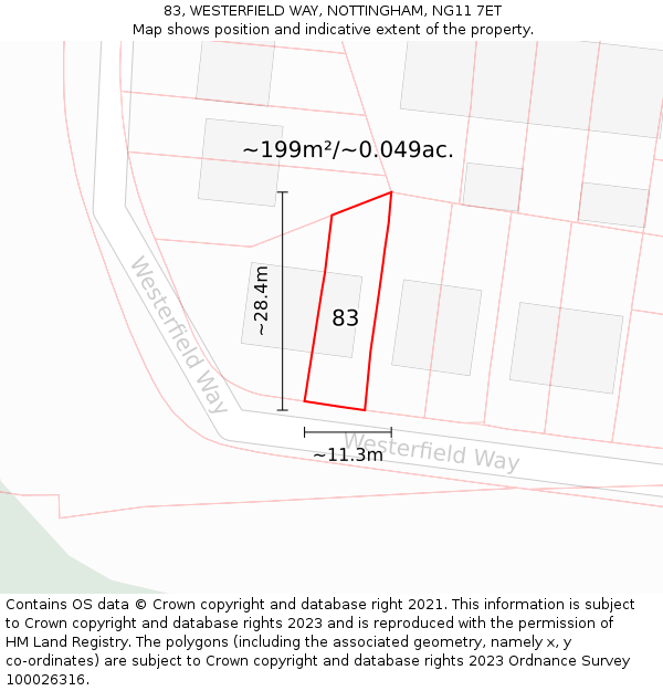 83, WESTERFIELD WAY, NOTTINGHAM, NG11 7ET: Plot and title map