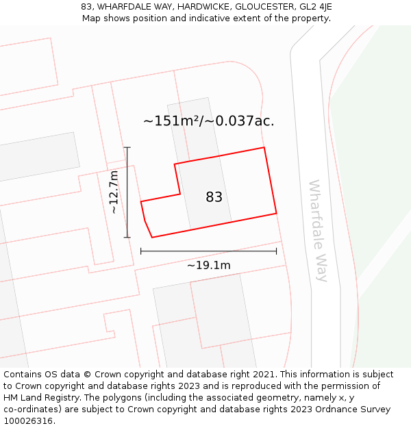 83, WHARFDALE WAY, HARDWICKE, GLOUCESTER, GL2 4JE: Plot and title map