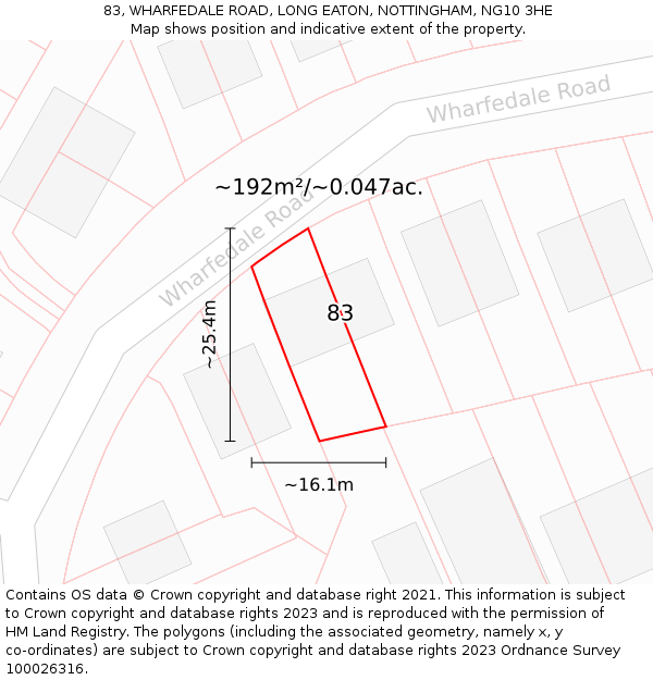 83, WHARFEDALE ROAD, LONG EATON, NOTTINGHAM, NG10 3HE: Plot and title map
