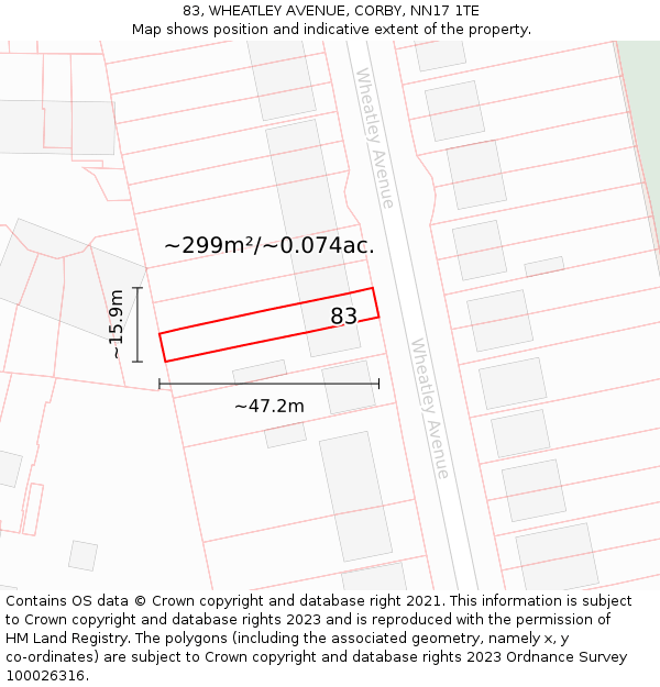 83, WHEATLEY AVENUE, CORBY, NN17 1TE: Plot and title map