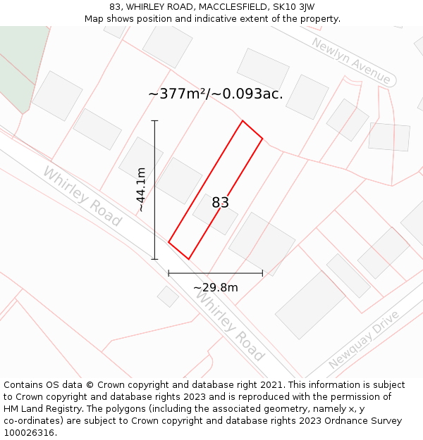 83, WHIRLEY ROAD, MACCLESFIELD, SK10 3JW: Plot and title map