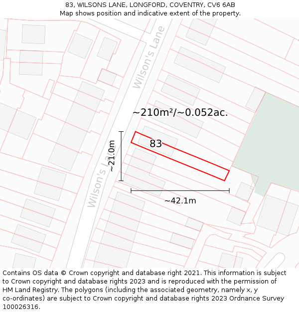 83, WILSONS LANE, LONGFORD, COVENTRY, CV6 6AB: Plot and title map