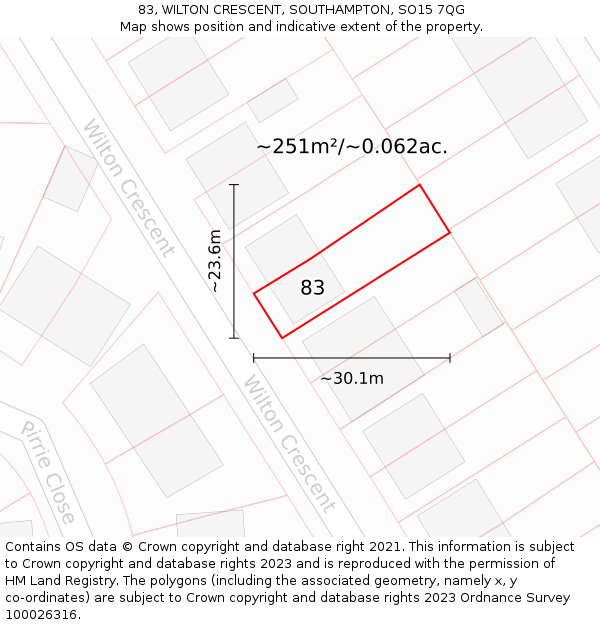 83, WILTON CRESCENT, SOUTHAMPTON, SO15 7QG: Plot and title map