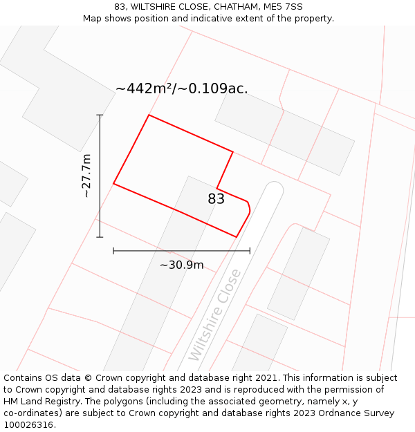 83, WILTSHIRE CLOSE, CHATHAM, ME5 7SS: Plot and title map