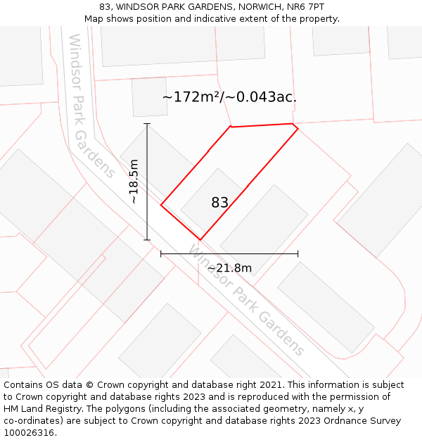 83, WINDSOR PARK GARDENS, NORWICH, NR6 7PT: Plot and title map