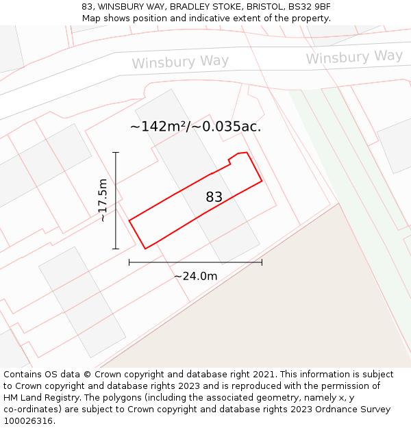 83, WINSBURY WAY, BRADLEY STOKE, BRISTOL, BS32 9BF: Plot and title map