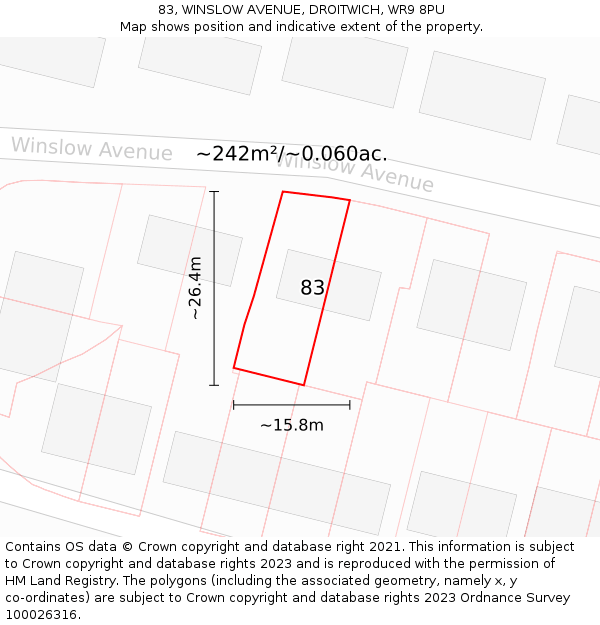 83, WINSLOW AVENUE, DROITWICH, WR9 8PU: Plot and title map