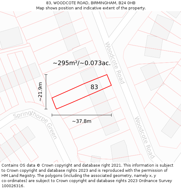 83, WOODCOTE ROAD, BIRMINGHAM, B24 0HB: Plot and title map