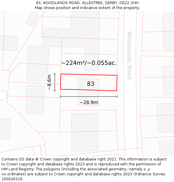 83, WOODLANDS ROAD, ALLESTREE, DERBY, DE22 2HH: Plot and title map