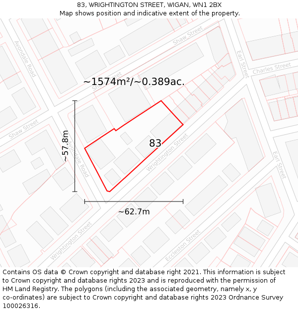 83, WRIGHTINGTON STREET, WIGAN, WN1 2BX: Plot and title map