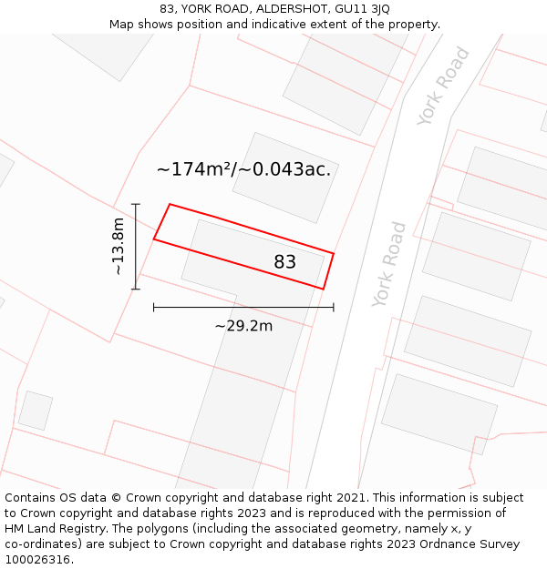 83, YORK ROAD, ALDERSHOT, GU11 3JQ: Plot and title map