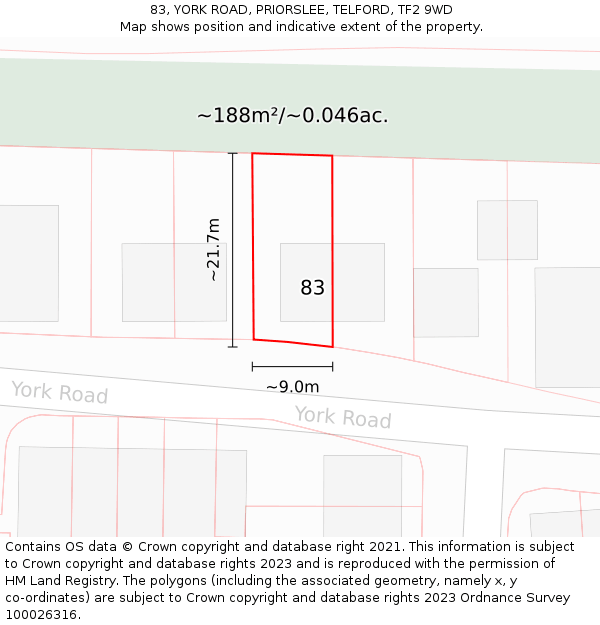 83, YORK ROAD, PRIORSLEE, TELFORD, TF2 9WD: Plot and title map