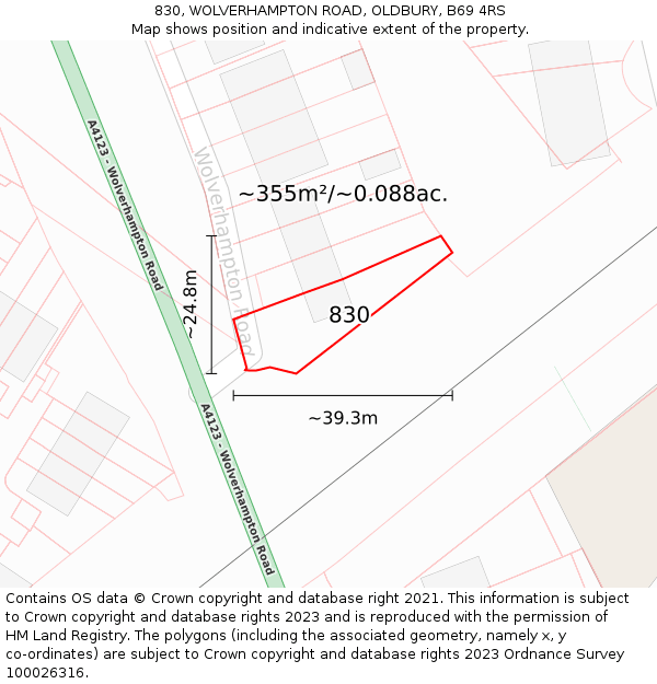 830, WOLVERHAMPTON ROAD, OLDBURY, B69 4RS: Plot and title map