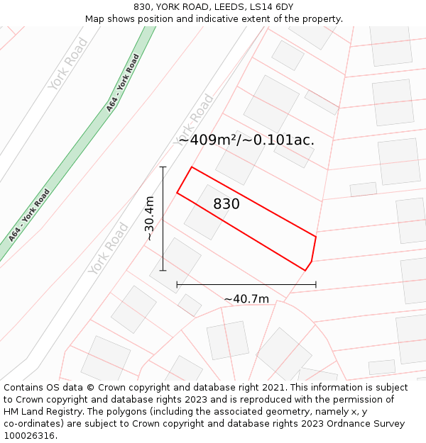 830, YORK ROAD, LEEDS, LS14 6DY: Plot and title map