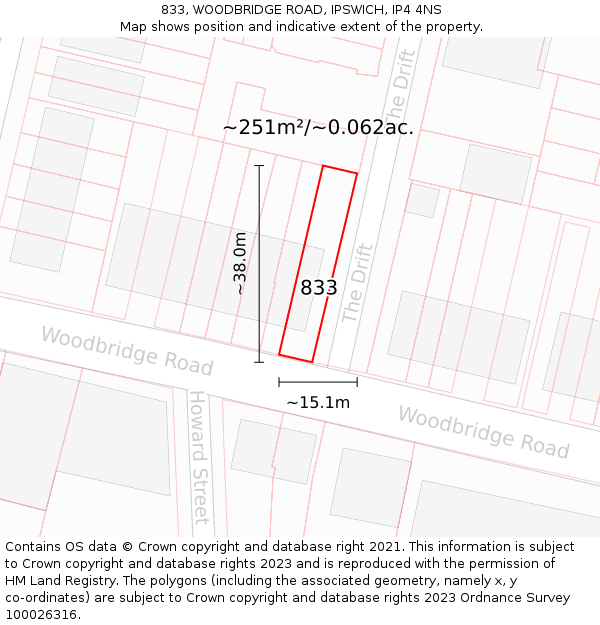 833, WOODBRIDGE ROAD, IPSWICH, IP4 4NS: Plot and title map