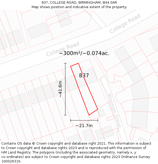 837, COLLEGE ROAD, BIRMINGHAM, B44 0AR: Plot and title map