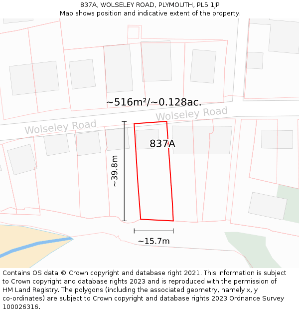 837A, WOLSELEY ROAD, PLYMOUTH, PL5 1JP: Plot and title map