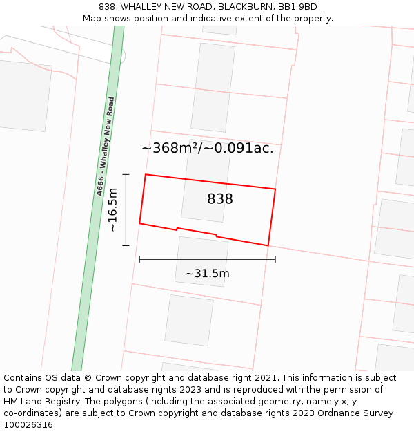 838, WHALLEY NEW ROAD, BLACKBURN, BB1 9BD: Plot and title map