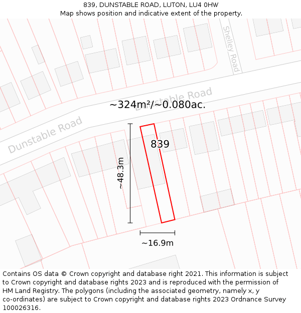 839, DUNSTABLE ROAD, LUTON, LU4 0HW: Plot and title map