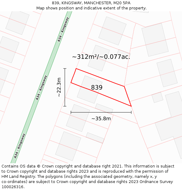 839, KINGSWAY, MANCHESTER, M20 5PA: Plot and title map