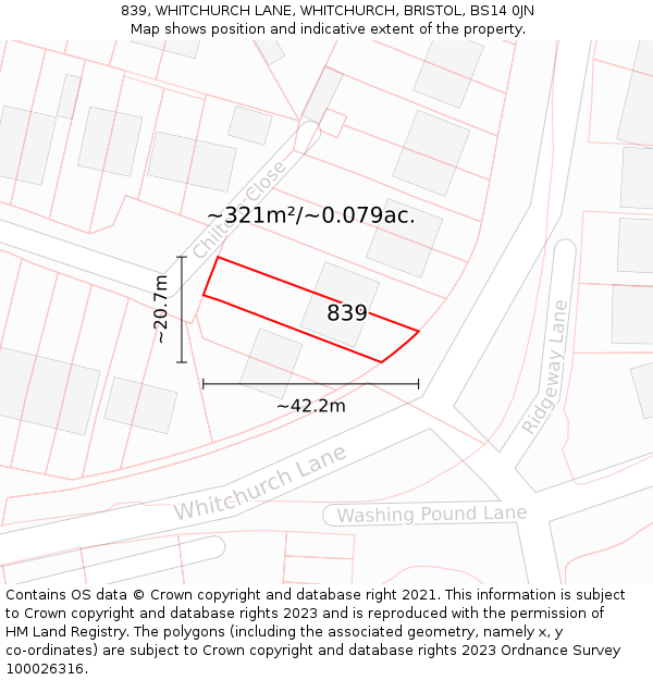 839, WHITCHURCH LANE, WHITCHURCH, BRISTOL, BS14 0JN: Plot and title map