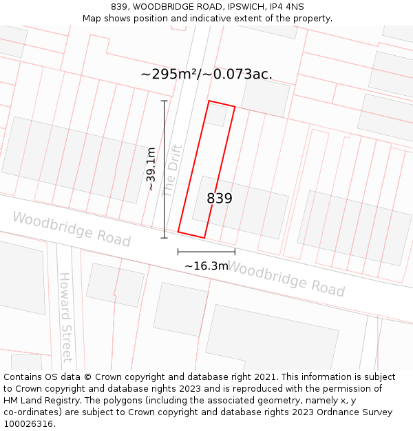 839, WOODBRIDGE ROAD, IPSWICH, IP4 4NS: Plot and title map