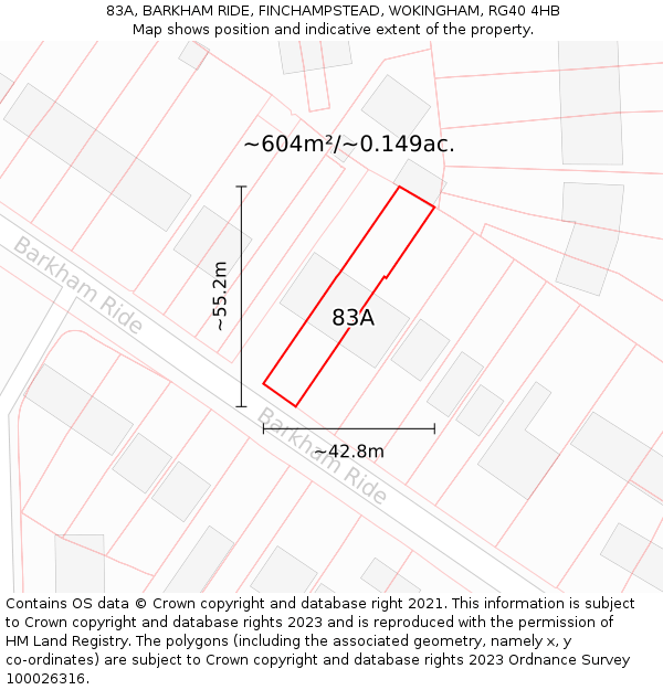 83A, BARKHAM RIDE, FINCHAMPSTEAD, WOKINGHAM, RG40 4HB: Plot and title map