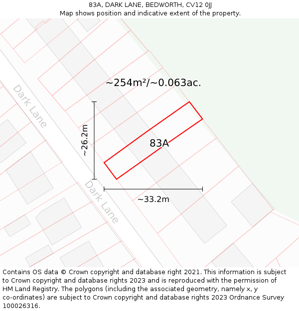 83A, DARK LANE, BEDWORTH, CV12 0JJ: Plot and title map