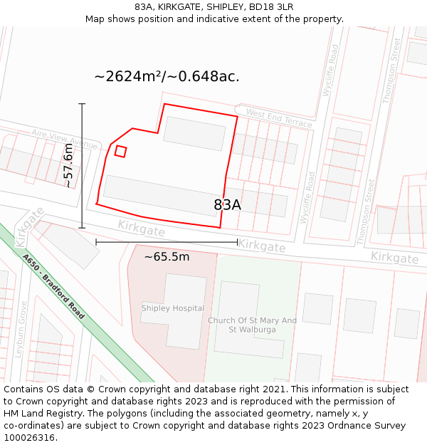 83A, KIRKGATE, SHIPLEY, BD18 3LR: Plot and title map