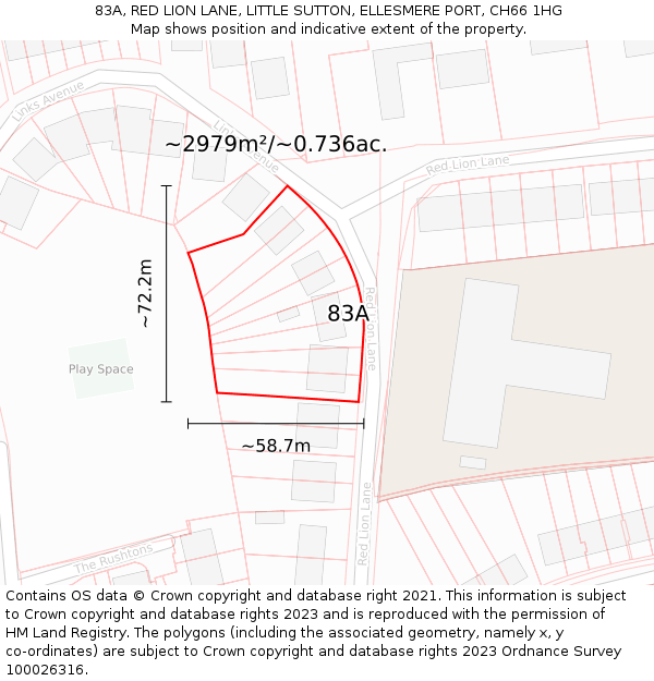 83A, RED LION LANE, LITTLE SUTTON, ELLESMERE PORT, CH66 1HG: Plot and title map