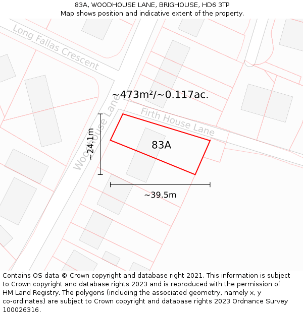 83A, WOODHOUSE LANE, BRIGHOUSE, HD6 3TP: Plot and title map