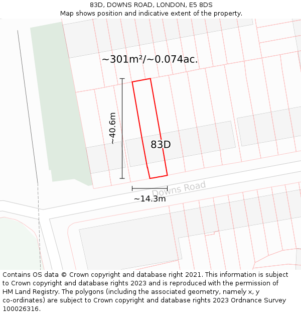 83D, DOWNS ROAD, LONDON, E5 8DS: Plot and title map