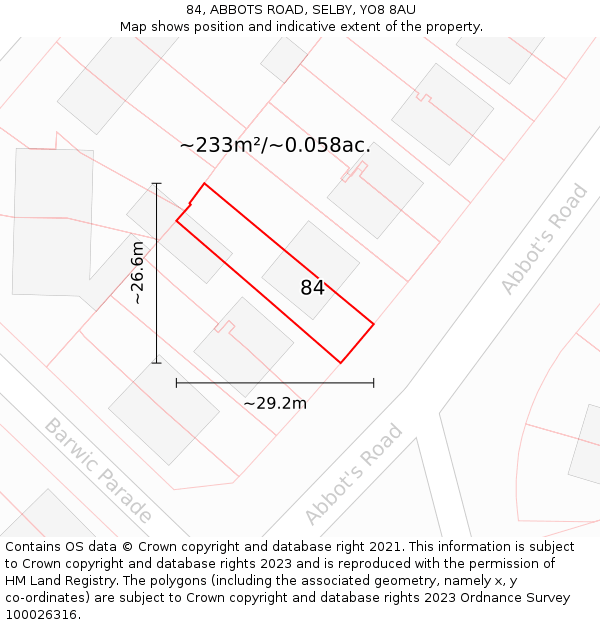 84, ABBOTS ROAD, SELBY, YO8 8AU: Plot and title map