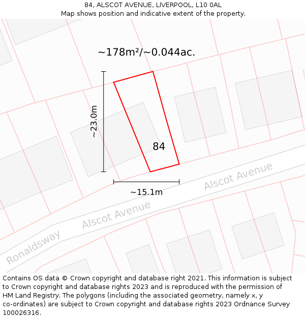 84, ALSCOT AVENUE, LIVERPOOL, L10 0AL: Plot and title map