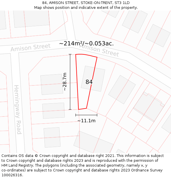 84, AMISON STREET, STOKE-ON-TRENT, ST3 1LD: Plot and title map