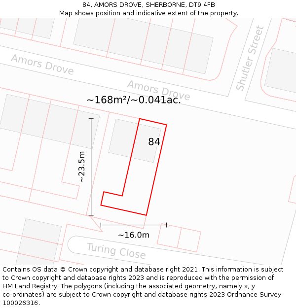 84, AMORS DROVE, SHERBORNE, DT9 4FB: Plot and title map