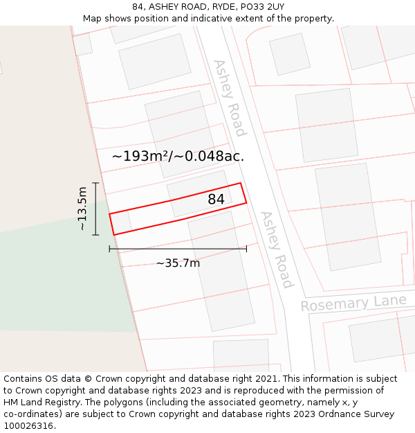 84, ASHEY ROAD, RYDE, PO33 2UY: Plot and title map