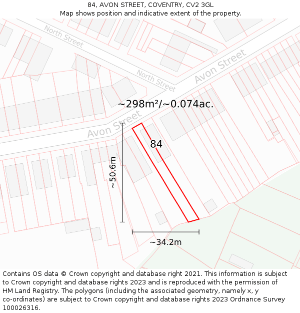 84, AVON STREET, COVENTRY, CV2 3GL: Plot and title map