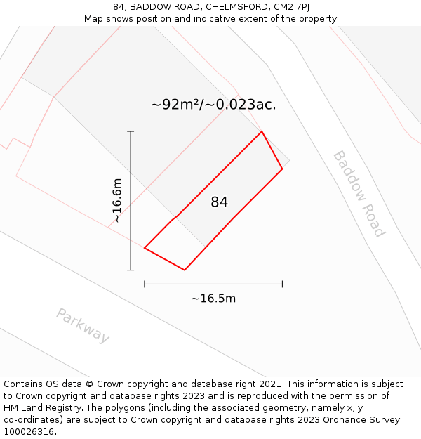 84, BADDOW ROAD, CHELMSFORD, CM2 7PJ: Plot and title map