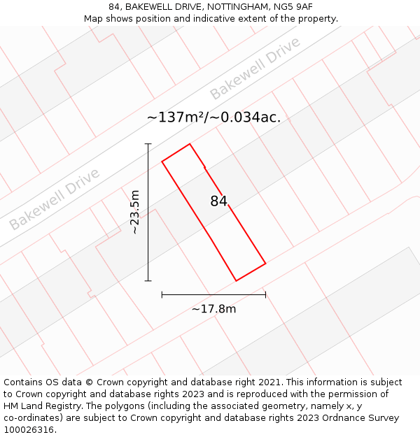 84, BAKEWELL DRIVE, NOTTINGHAM, NG5 9AF: Plot and title map