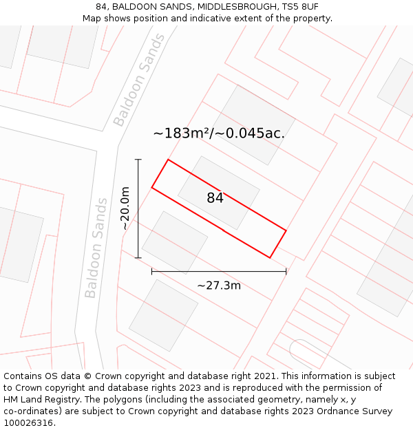84, BALDOON SANDS, MIDDLESBROUGH, TS5 8UF: Plot and title map