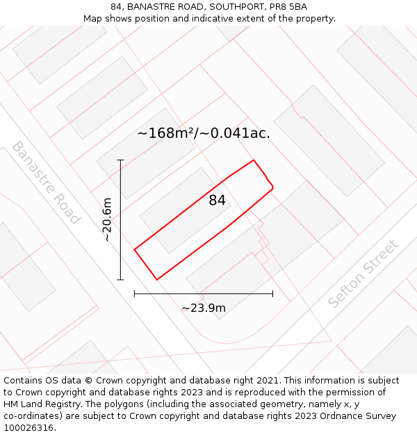 84, BANASTRE ROAD, SOUTHPORT, PR8 5BA: Plot and title map