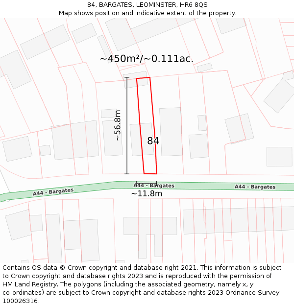 84, BARGATES, LEOMINSTER, HR6 8QS: Plot and title map