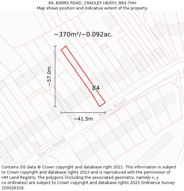 84, BARRS ROAD, CRADLEY HEATH, B64 7HH: Plot and title map