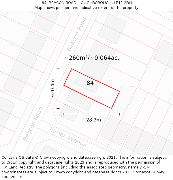 84, BEACON ROAD, LOUGHBOROUGH, LE11 2BH: Plot and title map