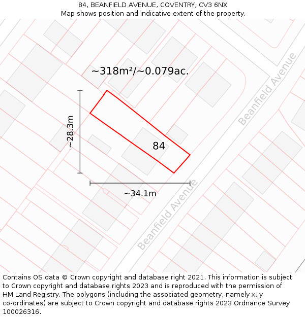 84, BEANFIELD AVENUE, COVENTRY, CV3 6NX: Plot and title map