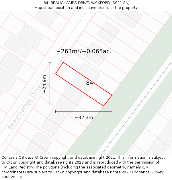 84, BEAUCHAMPS DRIVE, WICKFORD, SS11 8NJ: Plot and title map