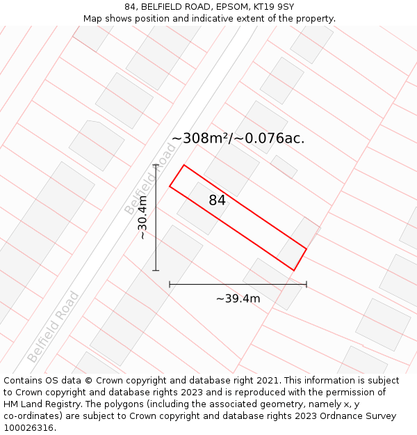 84, BELFIELD ROAD, EPSOM, KT19 9SY: Plot and title map